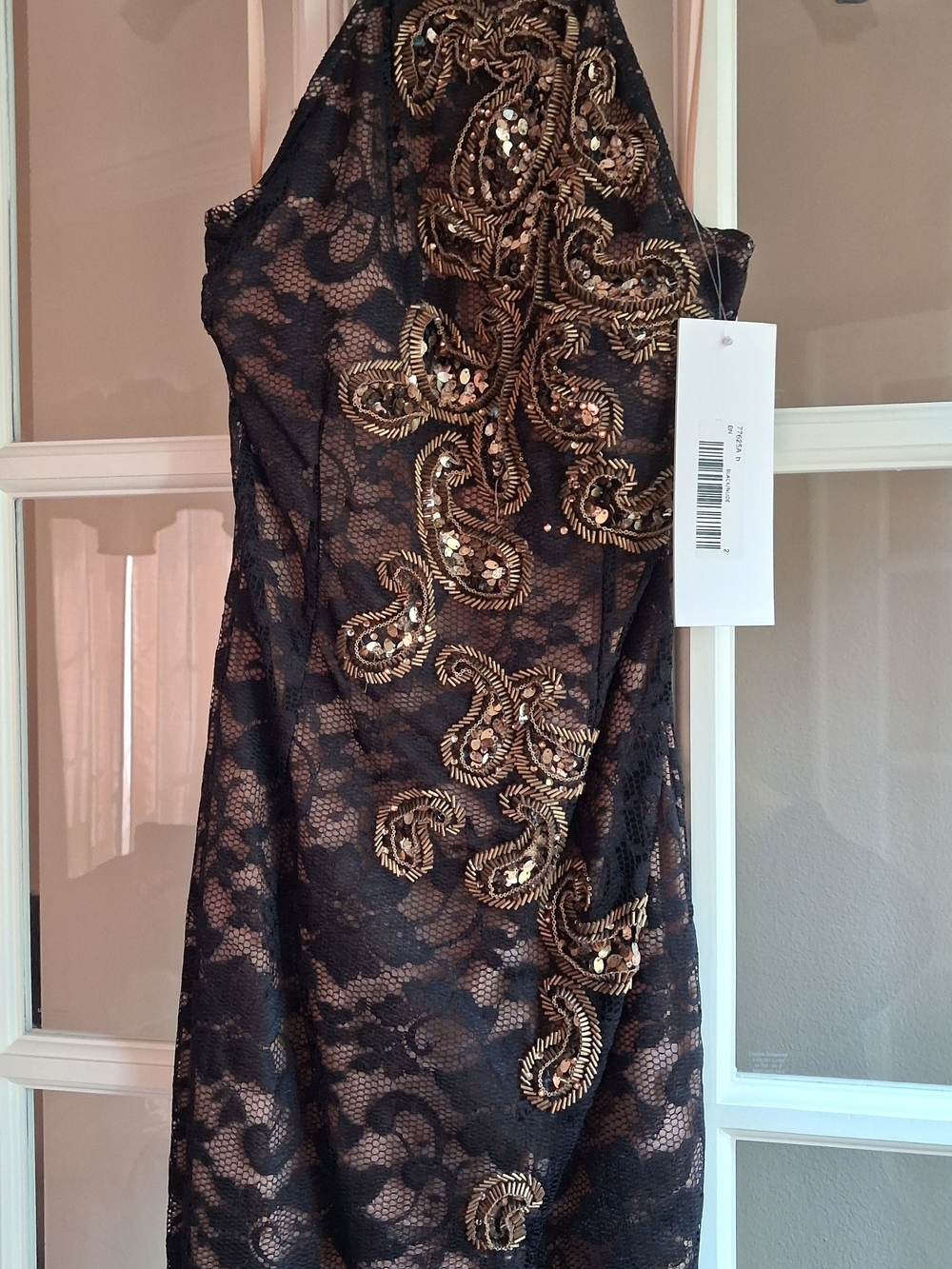 Jovani Black Lace Dress with Gold Sequin Embroidery - Size 2